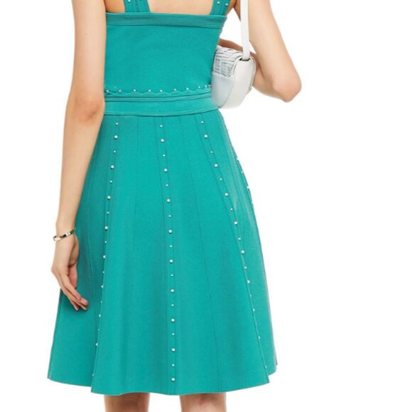 SANDRO Omel cropped embellished ponte top Jade Green Spring summer faux pearl 10 - Picture 3 of 4